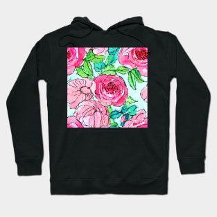 Watercolor roses and peonies on turquoise Hoodie